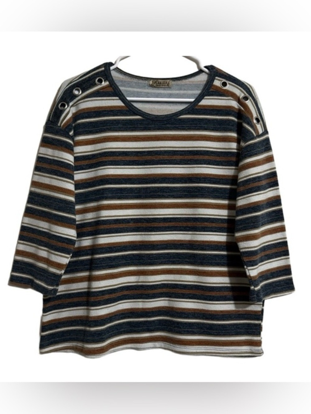 Lavish Striped Long Sleeve Tee in Navy, Brown & Cream